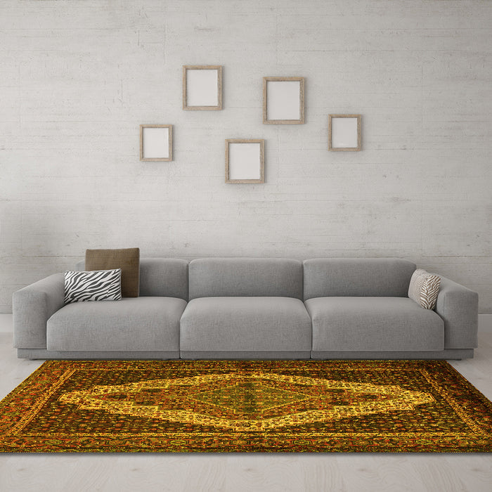 Machine Washable Persian Yellow Traditional Rug in a Living Room, wshtr2420yw