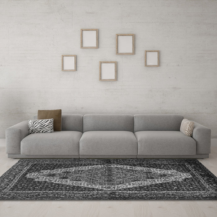 Machine Washable Persian Gray Traditional Rug in a Living Room,, wshtr2420gry