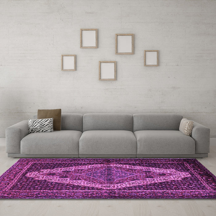 Machine Washable Persian Purple Traditional Area Rugs in a Living Room, wshtr2420pur