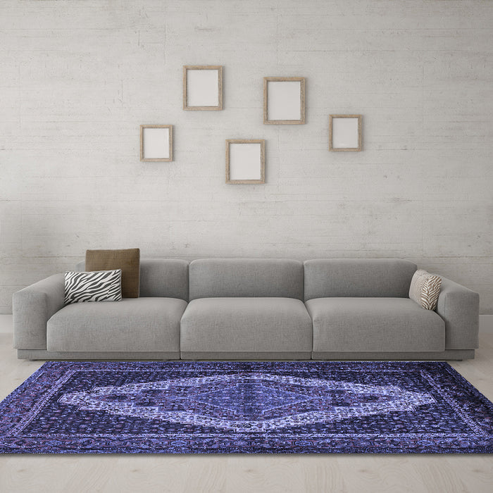 Machine Washable Persian Blue Traditional Rug in a Living Room, wshtr2420blu