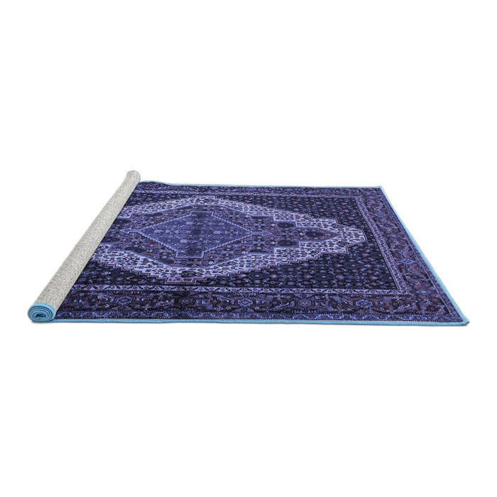 Sideview of Machine Washable Persian Blue Traditional Rug, wshtr2420blu