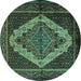 Round Machine Washable Persian Turquoise Traditional Area Rugs, wshtr2420turq