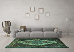 Machine Washable Persian Turquoise Traditional Area Rugs in a Living Room,, wshtr2420turq