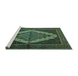 Sideview of Machine Washable Persian Turquoise Traditional Area Rugs, wshtr2420turq