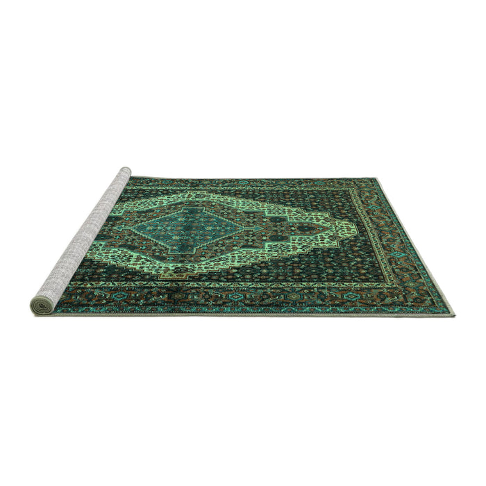 Sideview of Machine Washable Persian Turquoise Traditional Area Rugs, wshtr2420turq