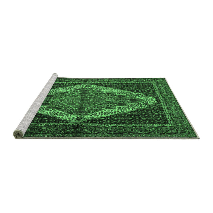 Sideview of Machine Washable Persian Emerald Green Traditional Area Rugs, wshtr2420emgrn