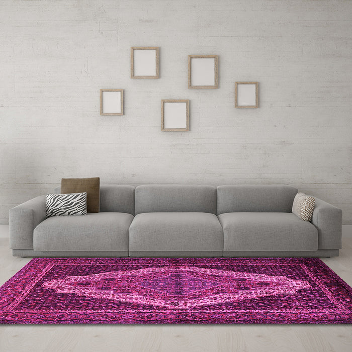 Machine Washable Persian Pink Traditional Rug in a Living Room, wshtr2420pnk