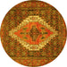 Round Machine Washable Medallion Yellow Traditional Rug, wshtr2421yw