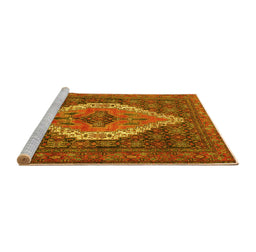 Sideview of Machine Washable Medallion Yellow Traditional Rug, wshtr2421yw