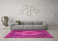 Machine Washable Medallion Pink Traditional Rug, wshtr2421pnk