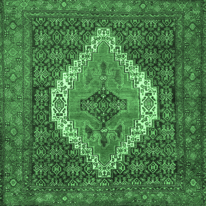 Square Medallion Emerald Green Traditional Rug, tr2421emgrn