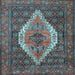 Square Machine Washable Medallion Light Blue Traditional Rug, wshtr2421lblu