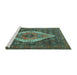 Sideview of Machine Washable Medallion Turquoise Traditional Area Rugs, wshtr2421turq