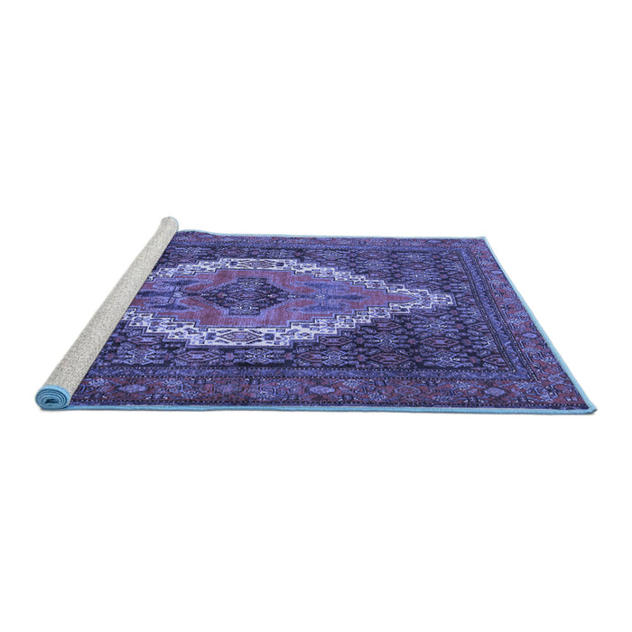 Sideview of Machine Washable Medallion Blue Traditional Rug, wshtr2421blu