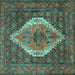 Square Medallion Turquoise Traditional Rug, tr2421turq