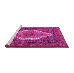 Sideview of Machine Washable Medallion Pink Traditional Rug, wshtr2421pnk
