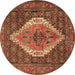 Round Machine Washable Medallion Brown Traditional Rug, wshtr2421brn