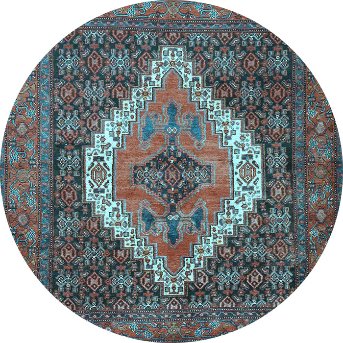 Round Machine Washable Medallion Light Blue Traditional Rug, wshtr2421lblu