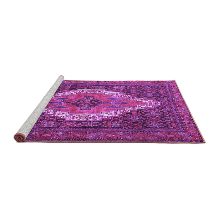 Sideview of Machine Washable Medallion Purple Traditional Area Rugs, wshtr2421pur