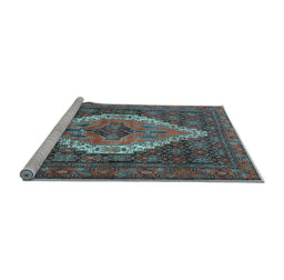 Sideview of Machine Washable Medallion Light Blue Traditional Rug, wshtr2421lblu