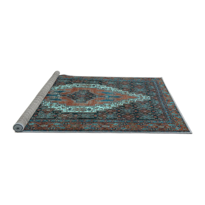 Sideview of Machine Washable Medallion Light Blue Traditional Rug, wshtr2421lblu