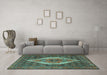 Machine Washable Medallion Turquoise Traditional Area Rugs in a Living Room,, wshtr2421turq