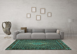 Machine Washable Persian Turquoise Traditional Area Rugs in a Living Room,, wshtr2422turq