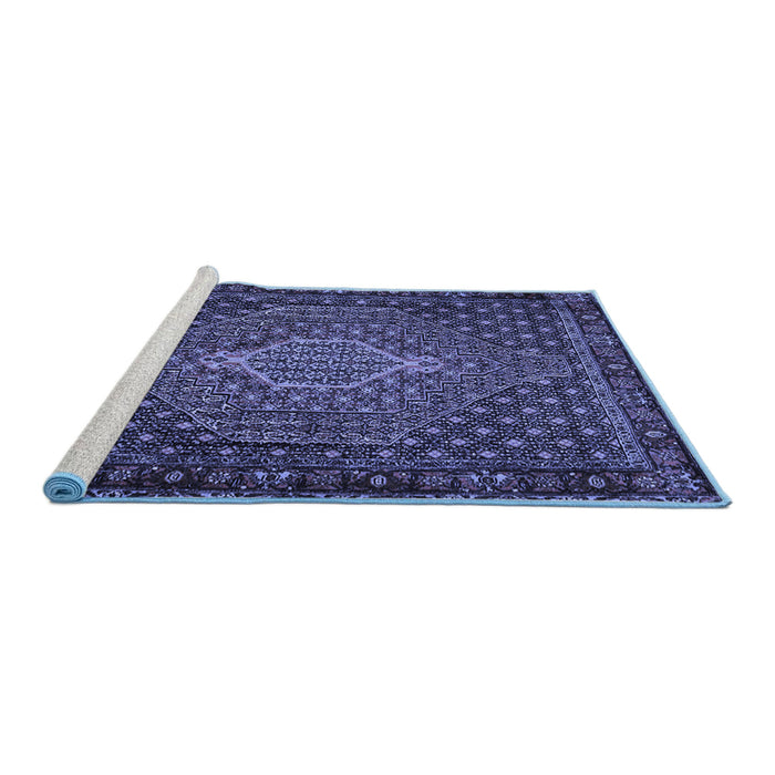 Sideview of Machine Washable Persian Blue Traditional Rug, wshtr2422blu
