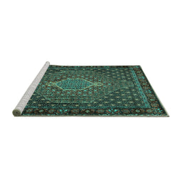 Sideview of Machine Washable Persian Turquoise Traditional Area Rugs, wshtr2422turq