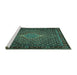 Sideview of Machine Washable Persian Turquoise Traditional Area Rugs, wshtr2422turq