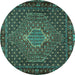 Round Machine Washable Persian Turquoise Traditional Area Rugs, wshtr2422turq