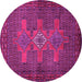 Round Machine Washable Persian Pink Traditional Rug, wshtr2423pnk