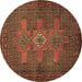 Round Persian Brown Traditional Rug, tr2423brn