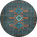 Round Machine Washable Persian Light Blue Traditional Rug, wshtr2423lblu