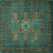 Square Machine Washable Persian Turquoise Traditional Area Rugs, wshtr2423turq