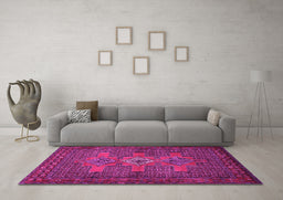 Machine Washable Persian Pink Traditional Rug in a Living Room, wshtr2423pnk