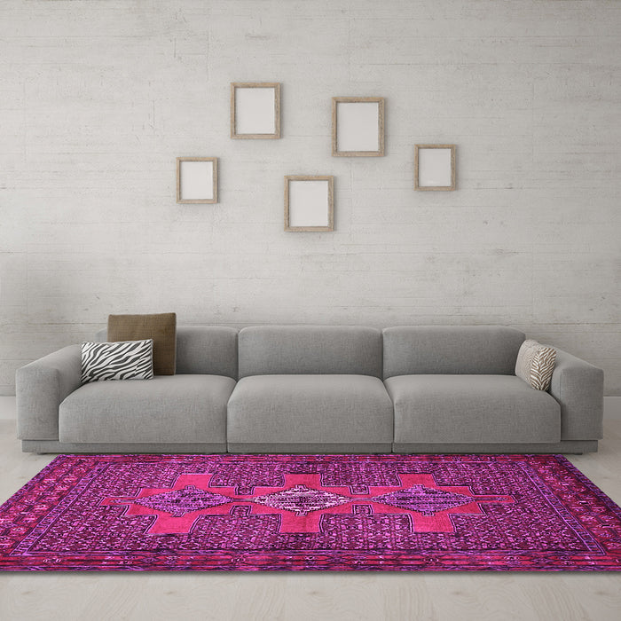 Machine Washable Persian Pink Traditional Rug in a Living Room, wshtr2423pnk