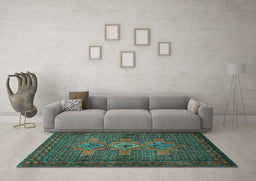 Machine Washable Persian Turquoise Traditional Area Rugs in a Living Room,, wshtr2423turq