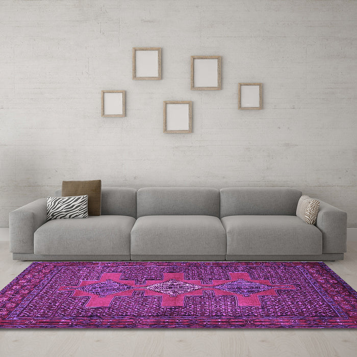 Machine Washable Persian Purple Traditional Area Rugs in a Living Room, wshtr2423pur