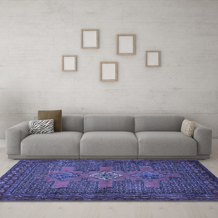 Machine Washable Persian Blue Traditional Rug in a Living Room, wshtr2423blu