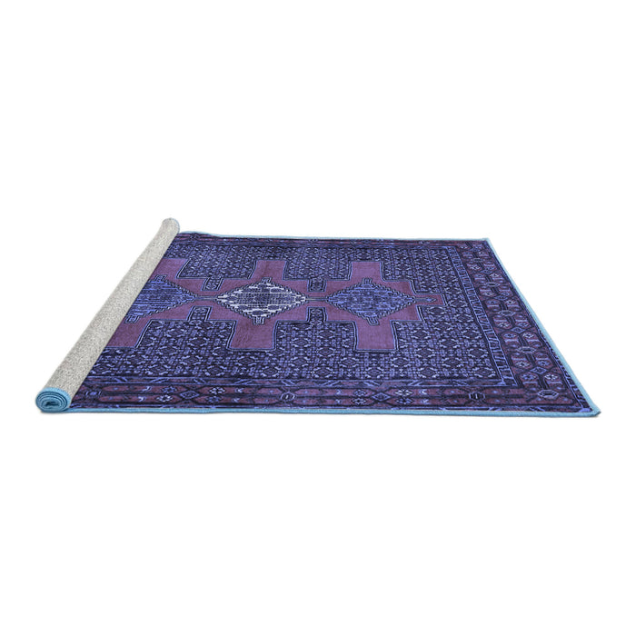 Sideview of Machine Washable Persian Blue Traditional Rug, wshtr2423blu