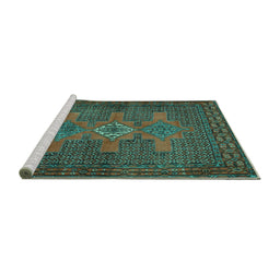 Sideview of Machine Washable Persian Turquoise Traditional Area Rugs, wshtr2423turq