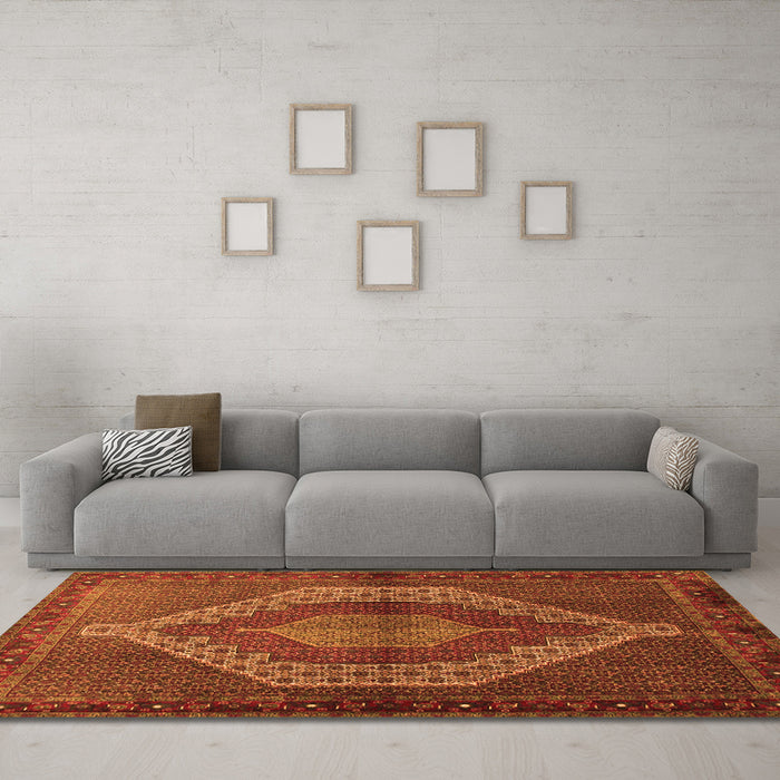 Machine Washable Persian Orange Traditional Area Rugs in a Living Room, wshtr2424org