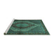 Sideview of Machine Washable Persian Turquoise Traditional Area Rugs, wshtr2424turq