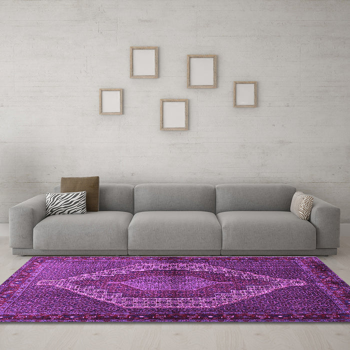 Machine Washable Persian Purple Traditional Area Rugs in a Living Room, wshtr2424pur