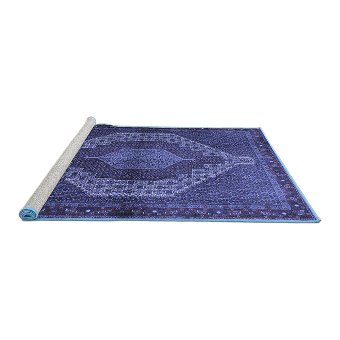 Sideview of Machine Washable Persian Blue Traditional Rug, wshtr2424blu