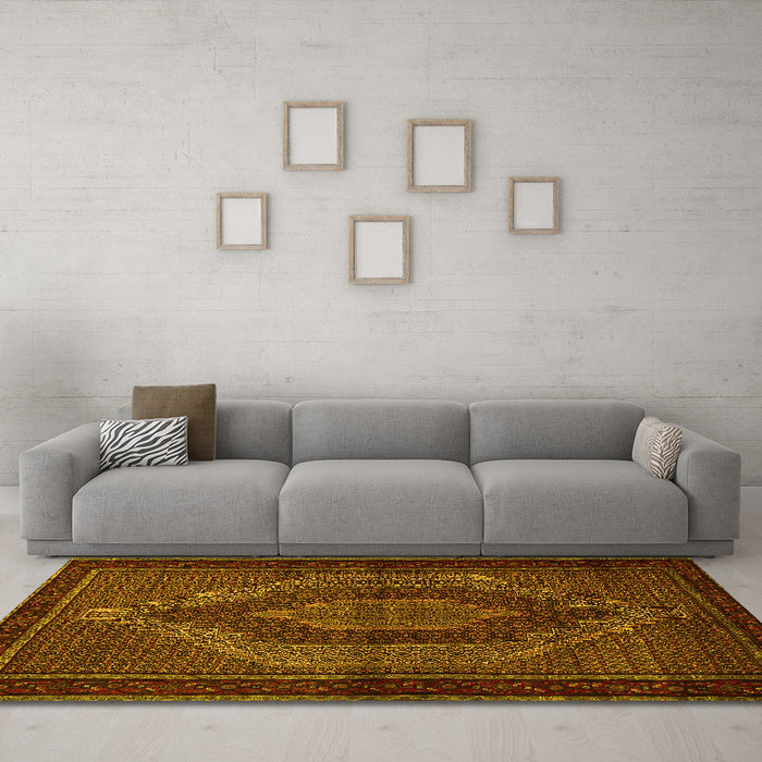 Machine Washable Persian Yellow Traditional Rug in a Living Room, wshtr2425yw
