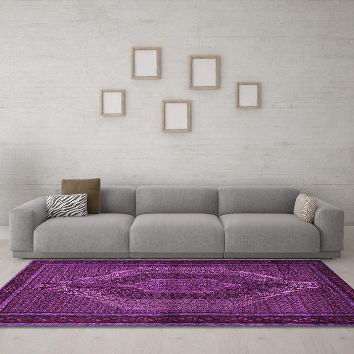 Machine Washable Persian Purple Traditional Area Rugs in a Living Room, wshtr2425pur