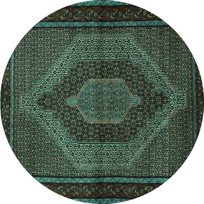 Round Machine Washable Persian Turquoise Traditional Area Rugs, wshtr2425turq