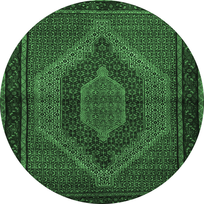 Round Machine Washable Persian Emerald Green Traditional Area Rugs, wshtr2425emgrn